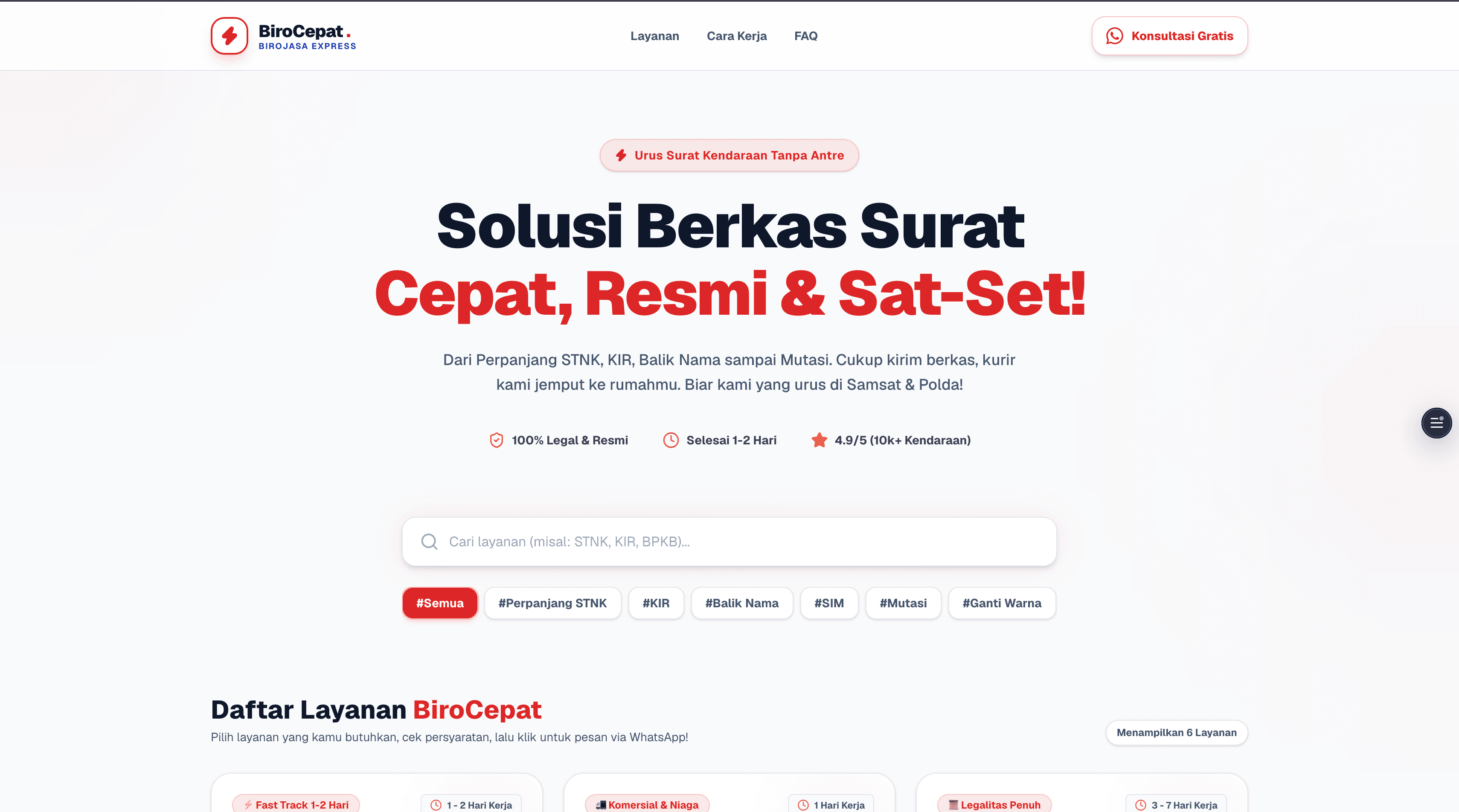 Birocepat company website showing its services and business information